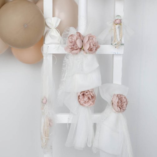 Λαμπάδα Εκρού Glitter Λουλούδια Σάπιο Μήλο N15