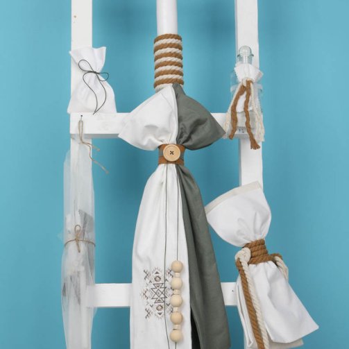 Λαμπάδα με Πράσινο και Κέντημα Καφέ S6