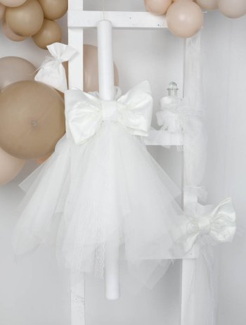 Λαμπάδα Φιόγκος Εκρού Σατέν & Glitter