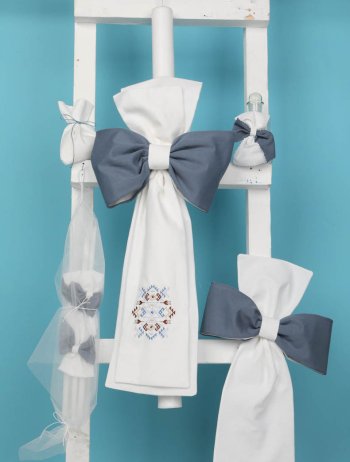 Λαμπάδα Λευκή Ραφ με Κέντημα