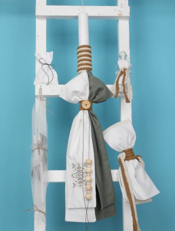 Λαμπάδα με Πράσινο και Κέντημα Καφέ